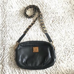 Tory Burch Black Leather Crossbody with Gold Links